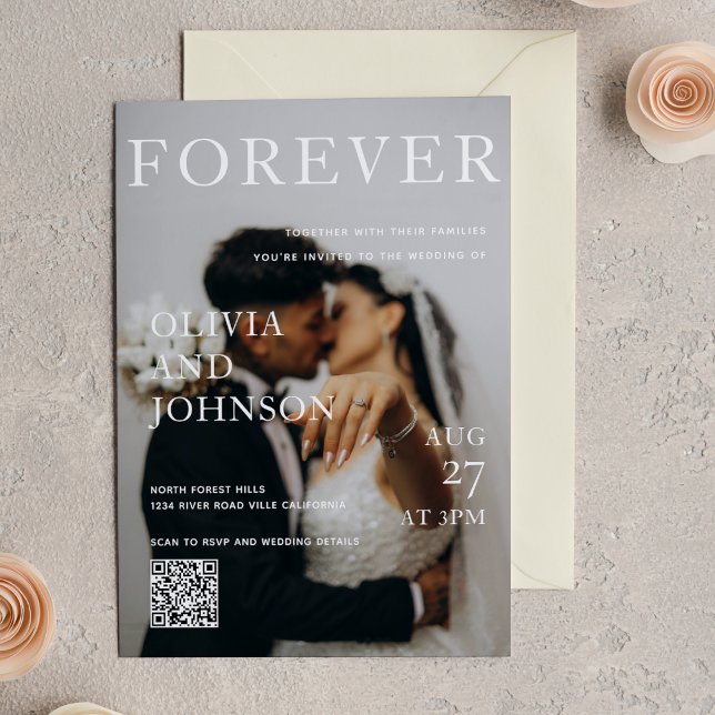 Convites Stylish Magazine Style Qr Code Wedding (Criador carregado)