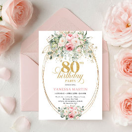 Convites Stylish Minimal Blush Floral 80th Birthday Invite