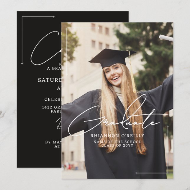 Convites Stylish Minimalist Graduation Announcment Party (Frente/Verso)
