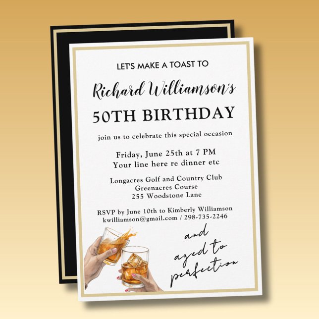 Convites Stylish Modern Black & Gold 50th Birthday Party (Criador carregado)