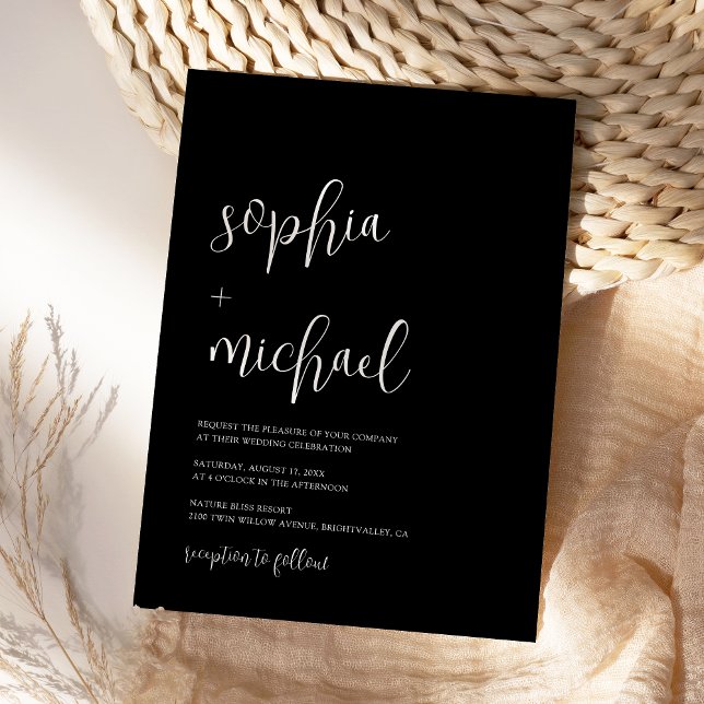 Convites Stylish Modern Calligraphy Black Wedding (Criador carregado)