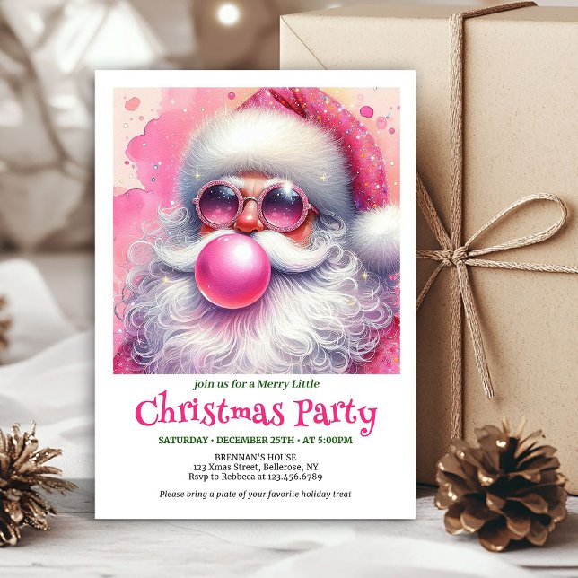 Convites Stylish Pink Santa Bubble Gum Funny Christmas  (Stylish Pink Santa Bubble Gum Funny Christmas Invitation

)