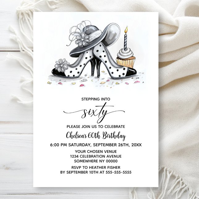 Convites Stylish Polka Dot High Heel Shoes 60th Birthday (Criador carregado)