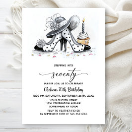 Convites Stylish Polka Dot High Heel Shoes 70th Birthday