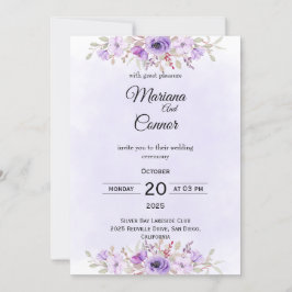 Convites Stylish Purple Minimalist Floral Wedding