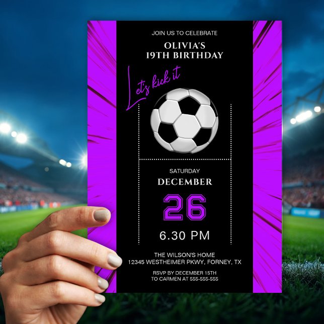 Convites Stylish Purple Soccer Birthday Invitation (Criador carregado)