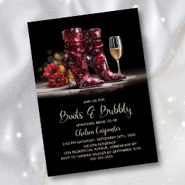 Convites Stylish Red Sequin Boots and Bubbly Bridal Shower