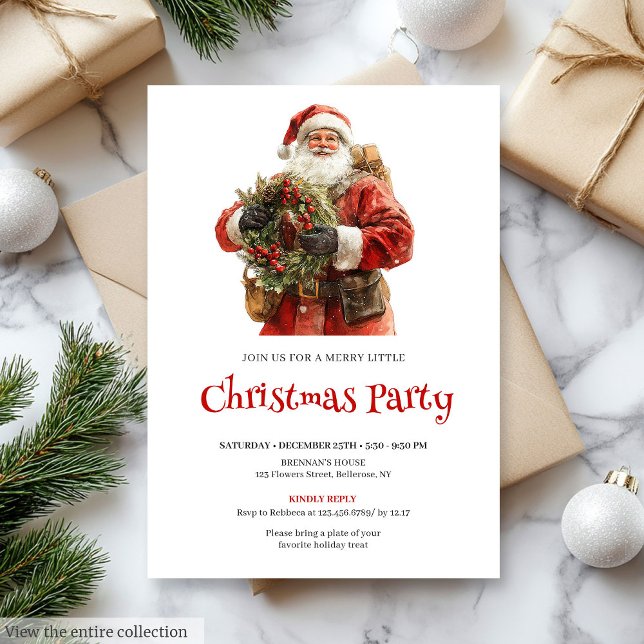 Convites Stylish Santa Claus Pine Wreath Holiday Dinner  (Stylish Santa Claus Pine Wreath Holiday Dinner Invite

)