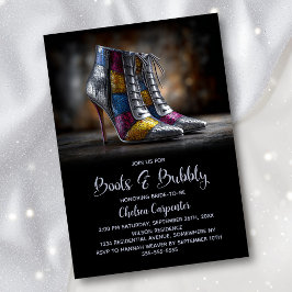 Convites Stylish Sequin Boots and Bubbly Bridal Shower