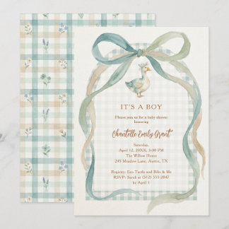 Convites Stylish Sweet Teal Bow Goose Baby Shower TMF26