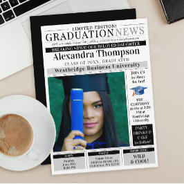 Convites Stylish Unique Black  Newspaper Graduate Student