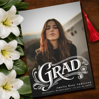 Convites Stylish Vintage Grad Photo Announcement Card