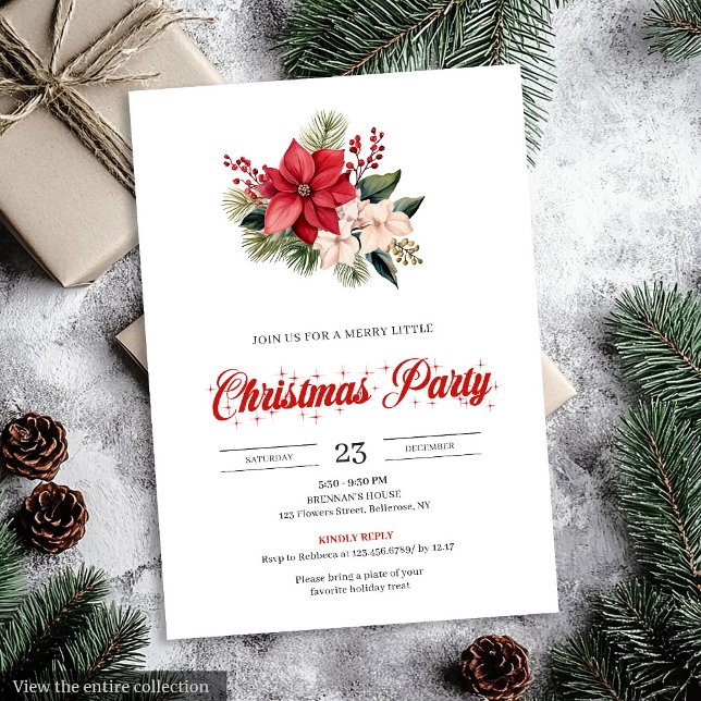 Convites Stylish Watercolor Poinsettia Floral Christmas  (Stylish Watercolor Poinsettia Floral Christmas Invitation)