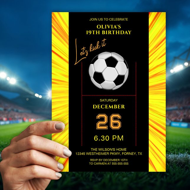 Convites Stylish Yellow Soccer Birthday Invitation (Criador carregado)