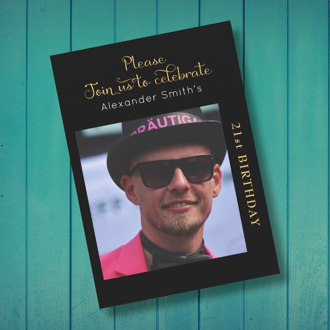 Convites Sua aniversário de 21 anos de Foto Preta E Dourada (Criador carregado)