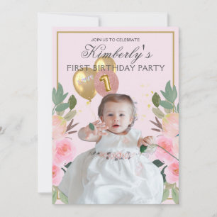 Convites Sua Foto Bonita em Rosa Menina Personalizada Prime
