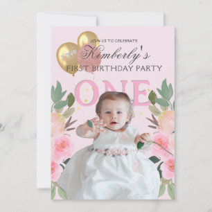 Convites Sua Foto Bonita em Rosa Menina Personalizada Prime