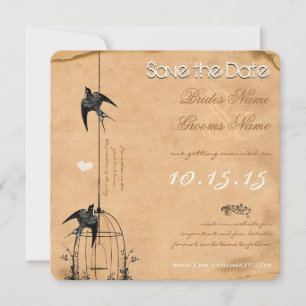 Convites Sua Foto Damask Bird Cage Casamento Salve a Data