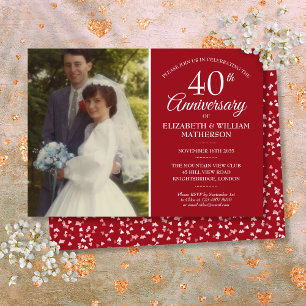 Convites Sua Foto de Casamento 40º Aniversário Corações Rub