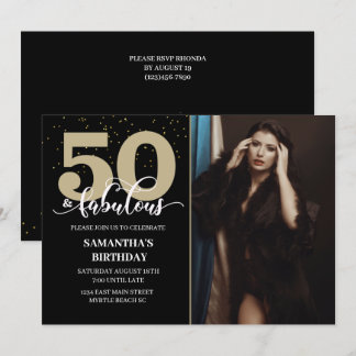 Convites Sua Foto Dourada 50 Fabulosa Festa de aniversário