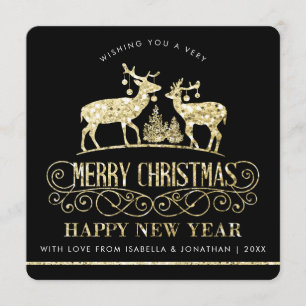 Convites Sua foto Douradas "Glitter Reindeer Stags"