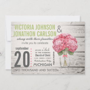 Convites Sua Foto em Hydrangea Traseira em Mason Jar