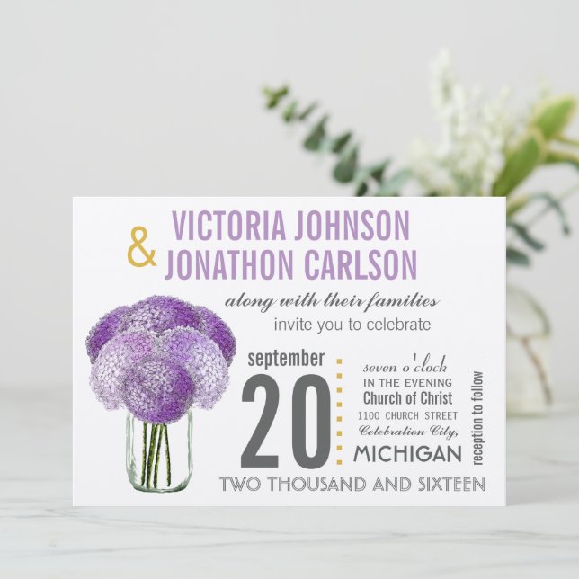 Convites Sua foto em Hydrangea traseira em um Jar Mason (Em pé/Frente)
