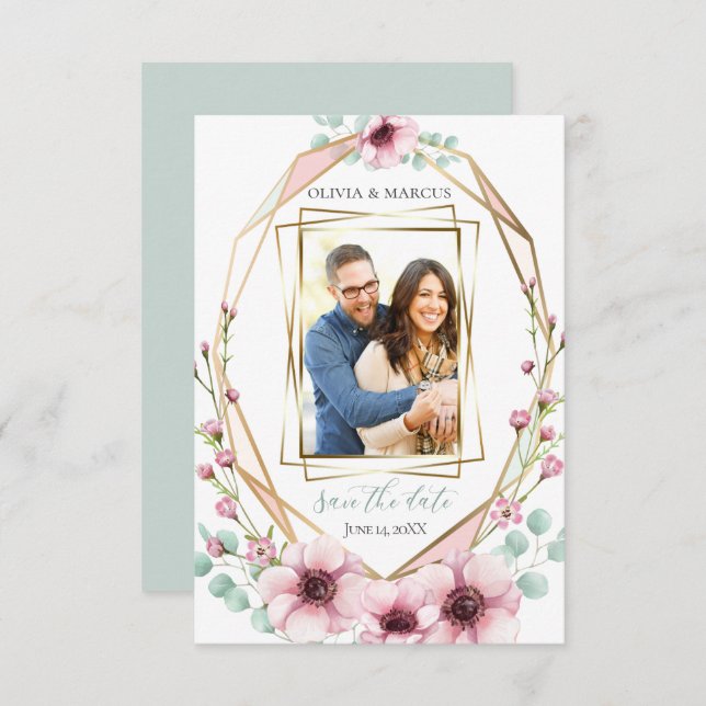 Convites Sua Foto: Rosa Anêmona Flor Eucalyptus (Frente/Verso)