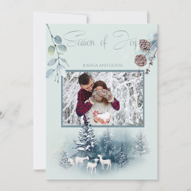 Convites Sua Foto: Watercolor Woodland Goats (Frente)