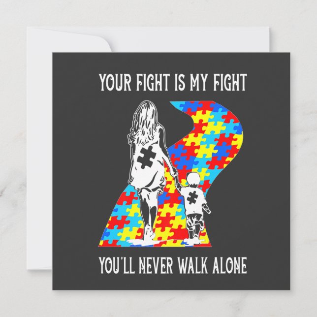 Convites Sua Luta É Minha Luta Faixa Puzzle Autismo Mãe Aw (Frente)