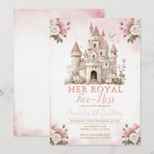 Convites Sua Real Flores Rosa-Rosa do Castelo de Aniversári