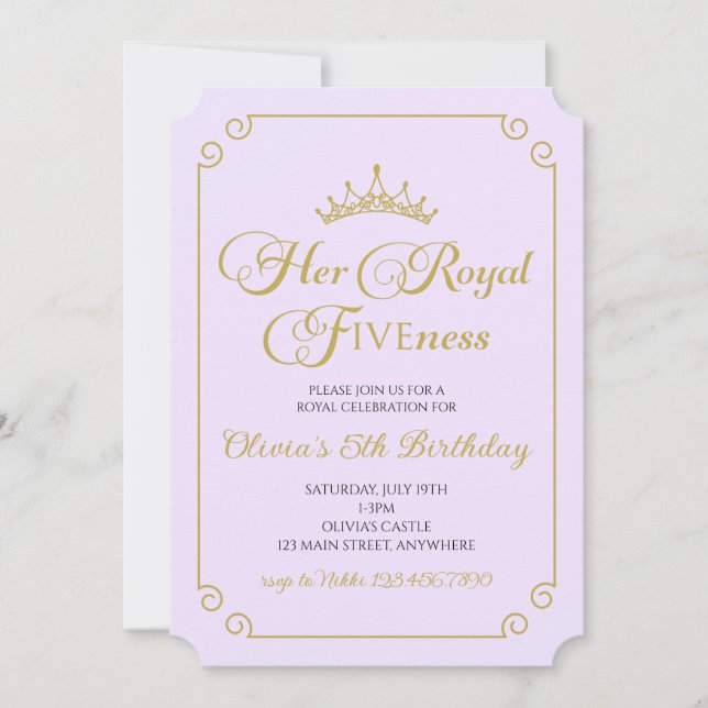 Convites Sua Real Noite Dourada Princesa 5 Aniversário (Frente)