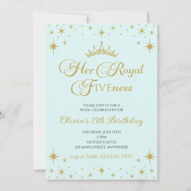 Convites Sua Real Noite Dourada Princesa 5 Aniversário (Frente)
