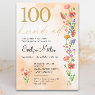 Convites Suave Aniversário de 100 anos de Wildflower Para E