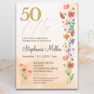 Convites Suave Aniversário de 50 anos de Wildflower Para El