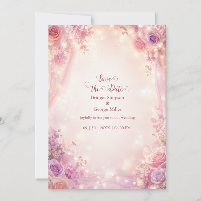 Convites Suave Brilho de Noiva Floral Romântica (Frente)