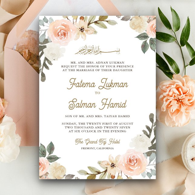 Convites Suave Floral Islâmico Muçulmano Casamento em Paste (Criador carregado)