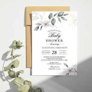 Convites Suave Folhagem Aquarela Folha e Flor   Dourado