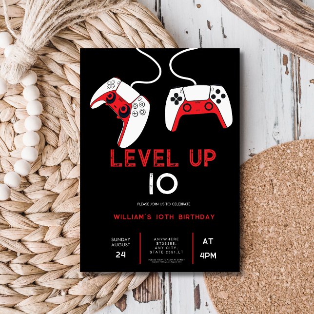 Convites subir de nível 10 Video Game na Festa de Aniversár (Criador carregado)