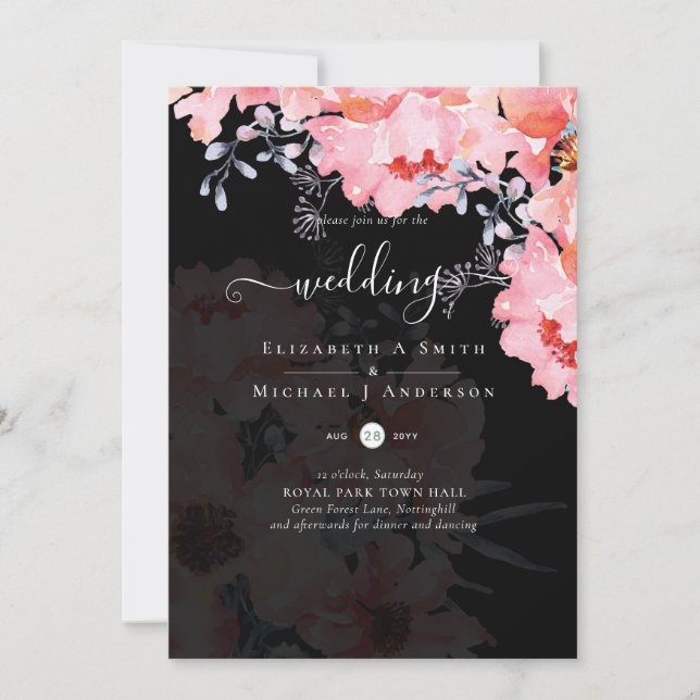 Convites Sublime Blossomas cor-de-rosa SITE DE CASAMENTO -  (Frente)