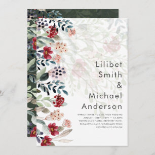 Convites Sublime Burgundy Blue Wildflower Elegant