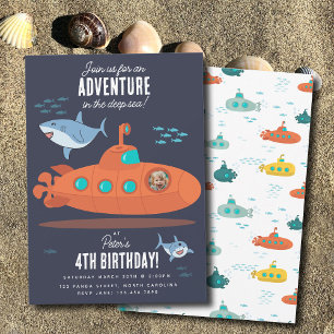 Convites Submarino Fofo de Aniversário de Crianças no Mar P