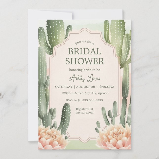 Convites Succulance Bridal Invite Cactus boho (Frente)