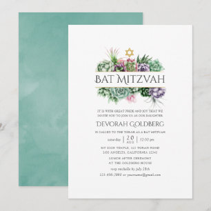 Convites Succulent Geométrico Aquarela Bat Mitzvah