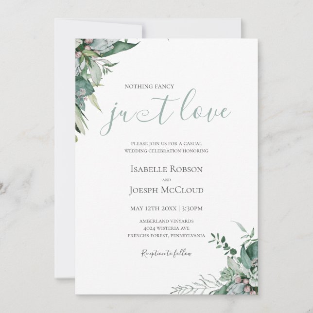 Convites Succulent Greenery | Casamento De Amor Justo Por S (Frente)