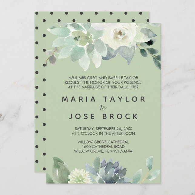 Convites Succulent Greenery Formal Wedding (Frente/Verso)