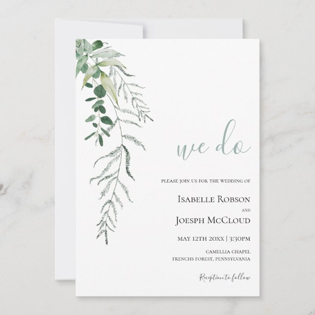 Convites Succulent Greenery | Sage Green Fazemos Casamento (Frente)