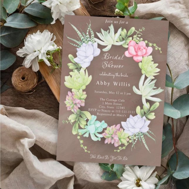 Convites Succulent Greenery Wreath Bridal Shower  (Criador carregado)