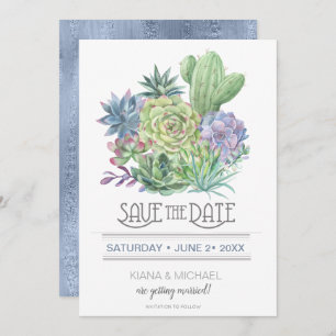 Convites Succulents and Sparkle Save the Date Blue ID515