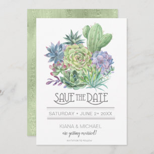 Convites Succulents and Sparkle Save the Date Green ID515